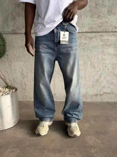 Jean uni noir Homme baggy fit