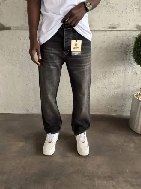 Jean uni noir Homme baggy fit