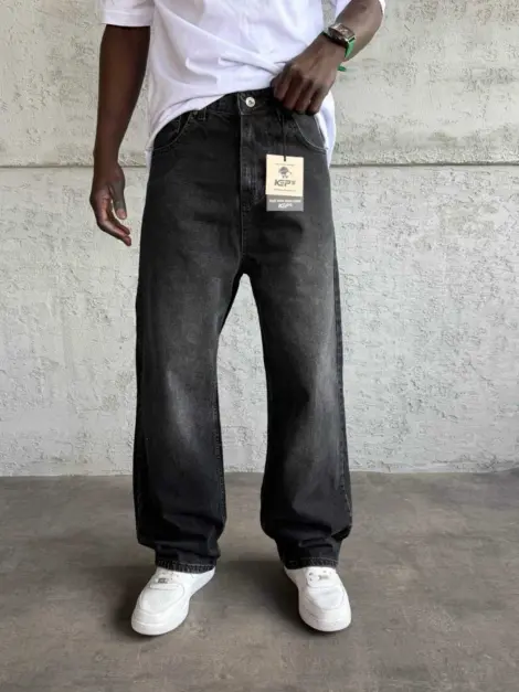 Jean uni noir Homme baggy fit