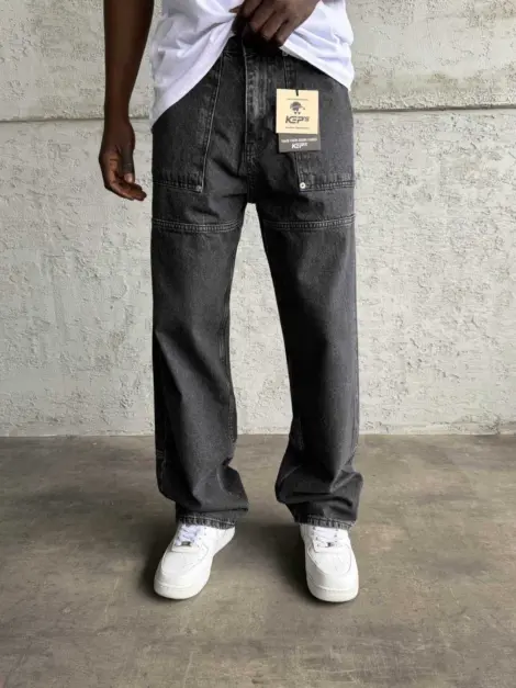 Jean uni noir Homme baggy fit