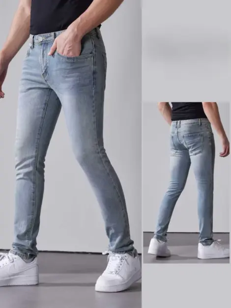 Jean vieux bleu uni homme avec poches SLIM FIT