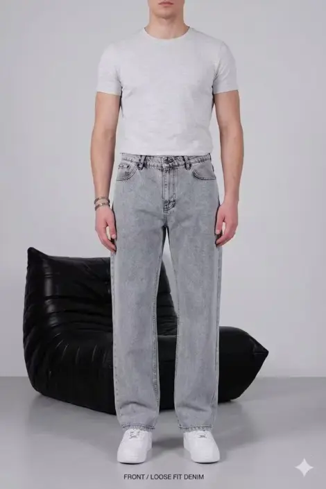 Jeans baggy gris homme simple uni