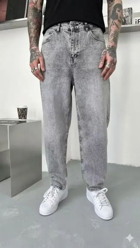 Jeans boyfriend gris homme simple uni