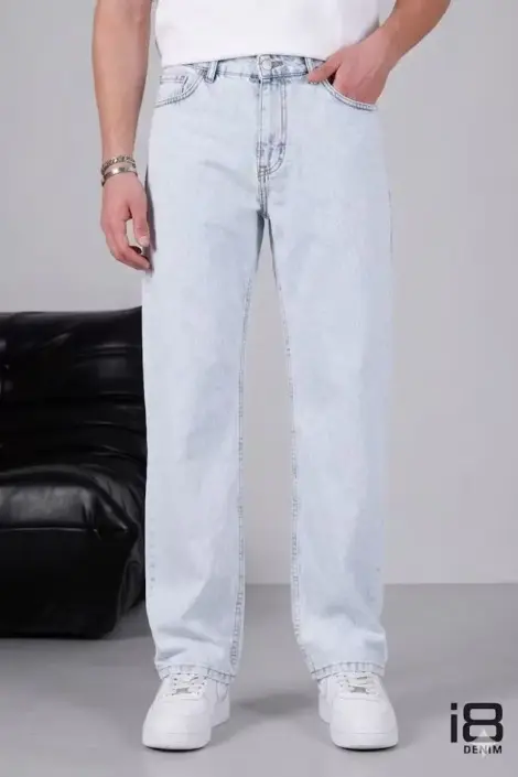 Jeans coupe baggy bleu clair homme simple uni