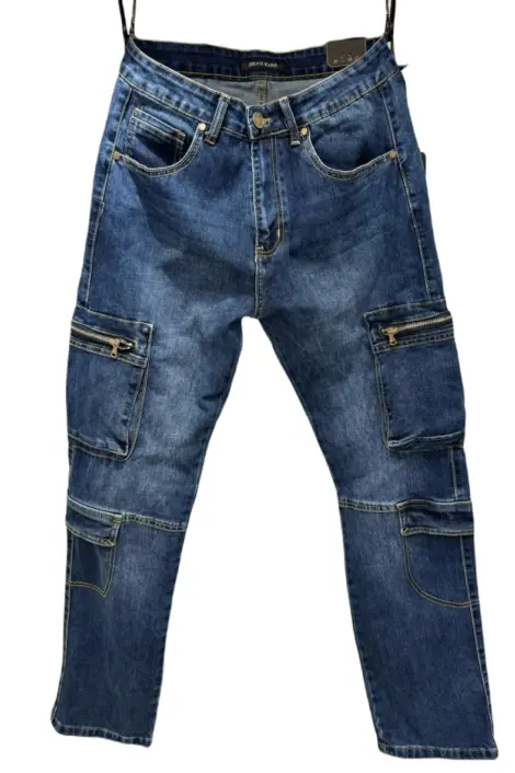 Jeans homme bleu cargo effet délavé
