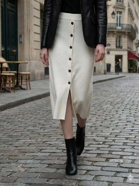 Jupe longue unie avec boutons sur le devant