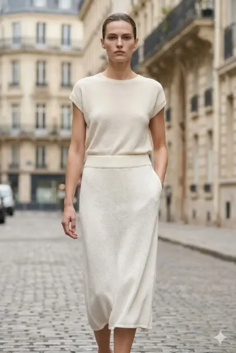 Justine&co Jupe Midi en Maille 40% Laine Douce et Confortable