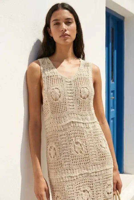 Robe sans manches en dentelle artisanale crème