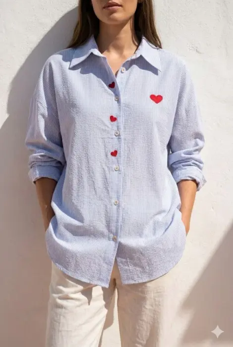 Chemise Oversize en Seersucker Rayé Love Always