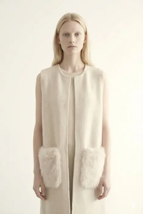 Justine&co Gilet Long en Maille avec Poches Texturées