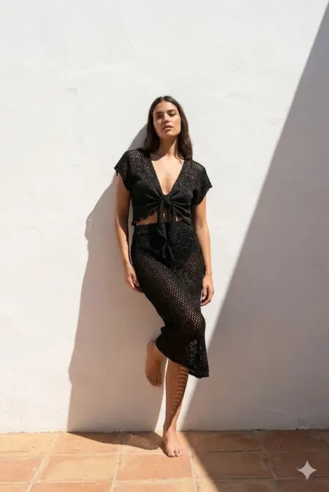 Jupe en maille ajourée – style plage bohème