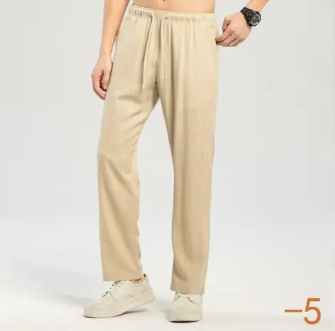Paantalon uni homme en lin et coton