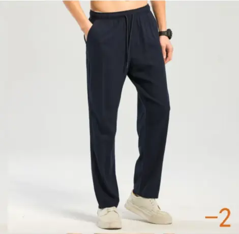 Paantalon uni homme en lin et coton