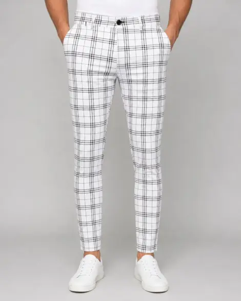Pantalon Blanc Carreaux Chic