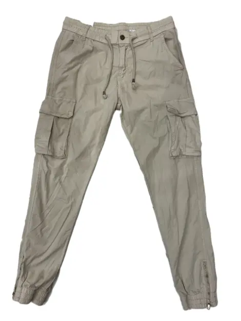 Pantalon cargos uni avec poches et serrage a la cheville