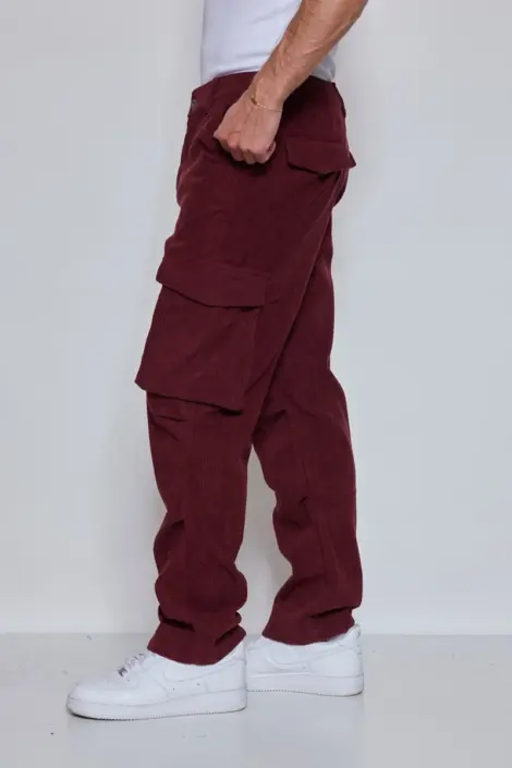 Pantalon cargos uni avec poches et serrage a la cheville