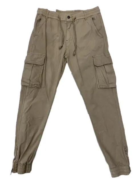 Pantalon cargos uni avec poches et serrage a la cheville