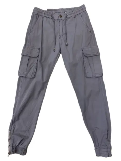 Pantalon cargos uni avec poches et serrage a la cheville