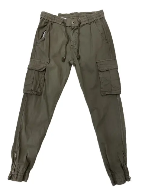 Pantalon cargos uni avec poches et serrage a la cheville