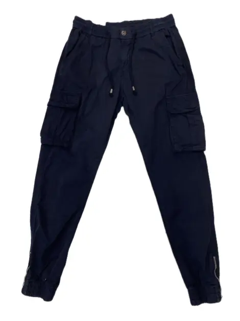 Pantalon cargos uni avec poches et serrage a la cheville