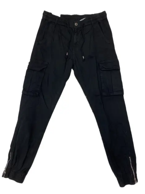 Pantalon cargos uni avec poches et serrage a la cheville