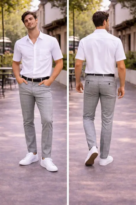 Pantalon Carreaux Clair Casual Chic