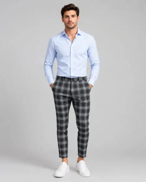 Pantalon Carreaux Gris Chic