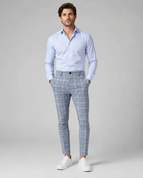 Pantalon Carreaux Gris