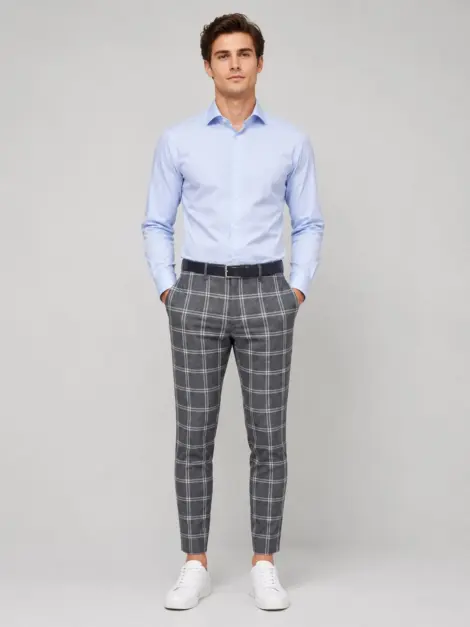 Pantalon Carreaux Gris