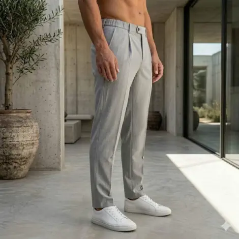 Pantalon chinos uni homme coupe droite classique pince, avec bouton à la taille et élastique
