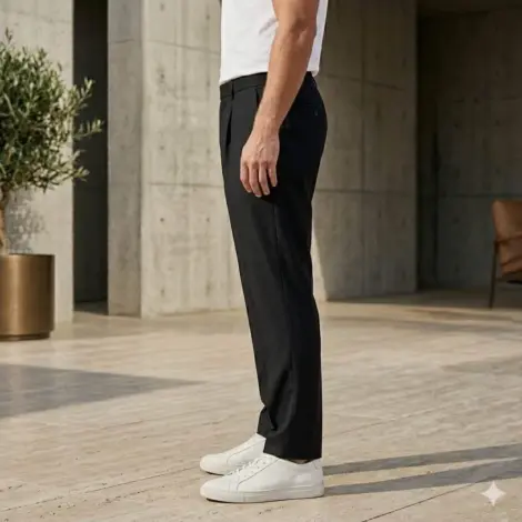 Pantalon chinos uni homme coupe droite classique pince, avec bouton à la taille et élastique