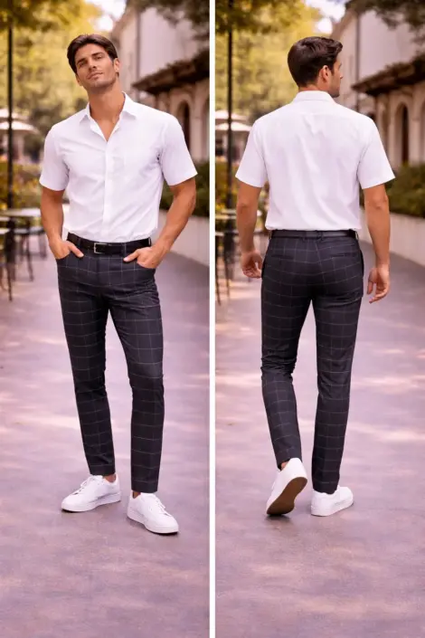 Pantalon Homme Carreaux Coupe Ajustée