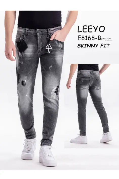 Pantalon jean gris coupe skinny effet délavé usé