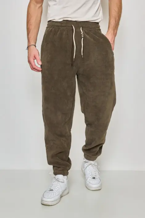Pantalon jogging uni maille cordon bi-couleur poche arrière