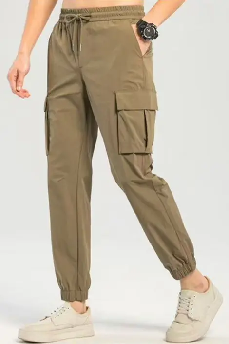 Pantalon parachute uni effet cargo avec cordon de serrage