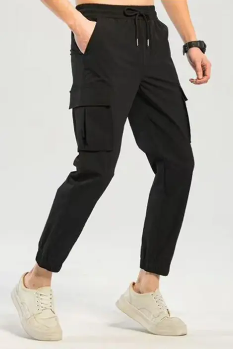 Pantalon parachute uni effet cargo avec cordon de serrage