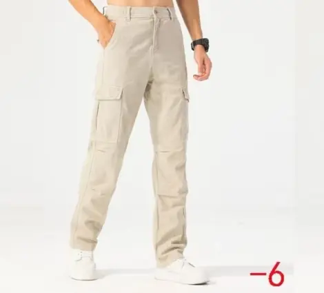 Pantalon uni Homme cargos à poches coupe droite