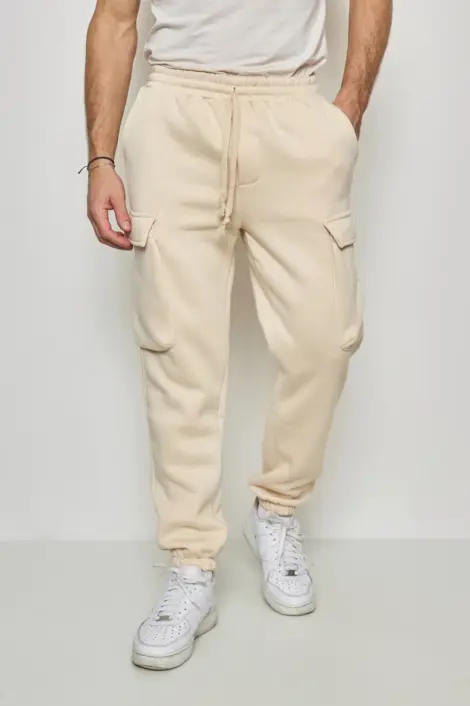 PANTALONS JOGGING CARGO UNI HOMME COTON CORDON SERRAGE