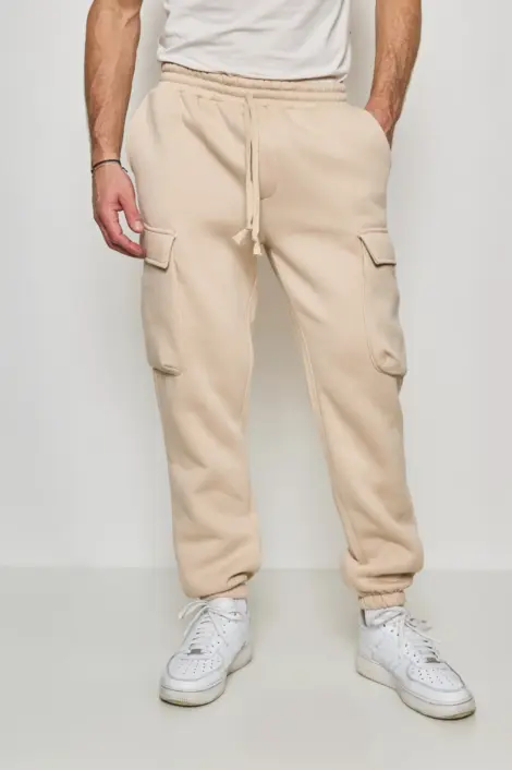 PANTALONS JOGGING CARGO UNI HOMME COTON CORDON SERRAGE
