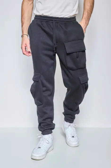 PANTALONS JOGGING CARGO UNI HOMME COTON MULTIPOCHE
