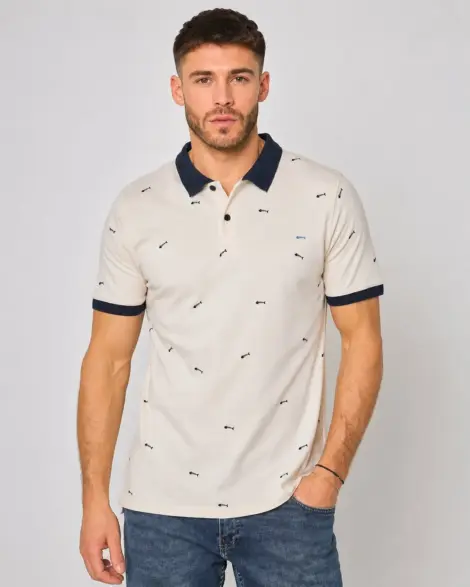 Polo Beige Fish Pattern Contrast