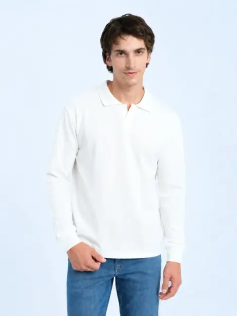 Polo Blanc Manches Longues Clean