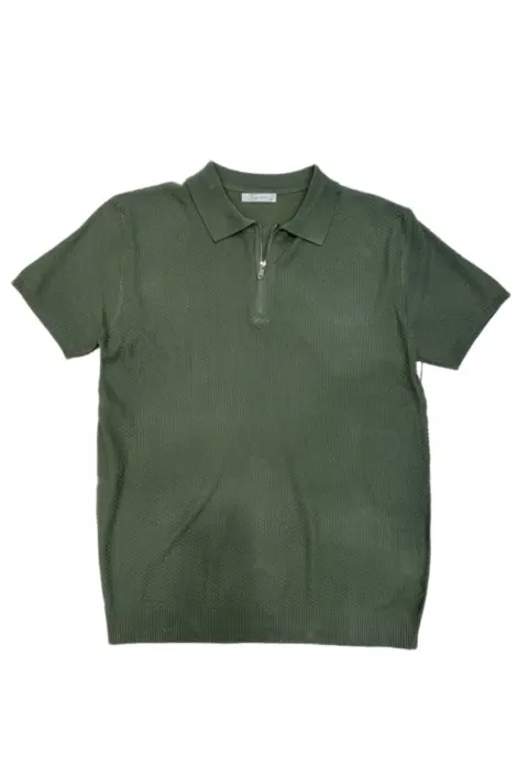 Polo homme uni à col zippé effet maille