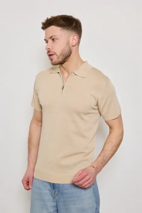 Polo homme uni à col zippé semi-transparent