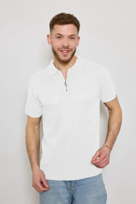 Polo homme uni à col zippé semi-transparent