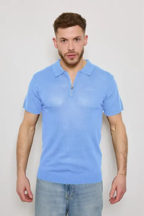 Polo homme uni à col zippé semi-transparent