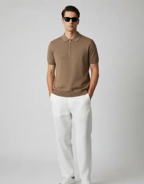 Polo homme uni à col zippé semi-transparent