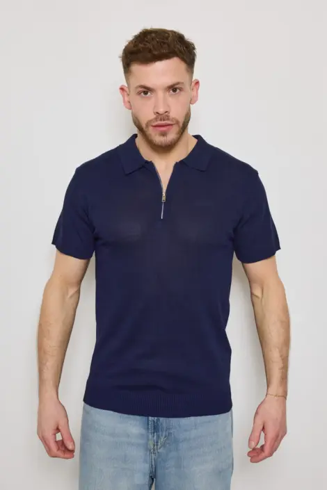 Polo homme uni à col zippé semi-transparent