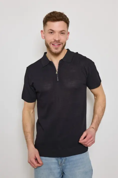 Polo homme uni à col zippé semi-transparent