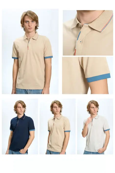 Polo homme uni simple avec col tricolore